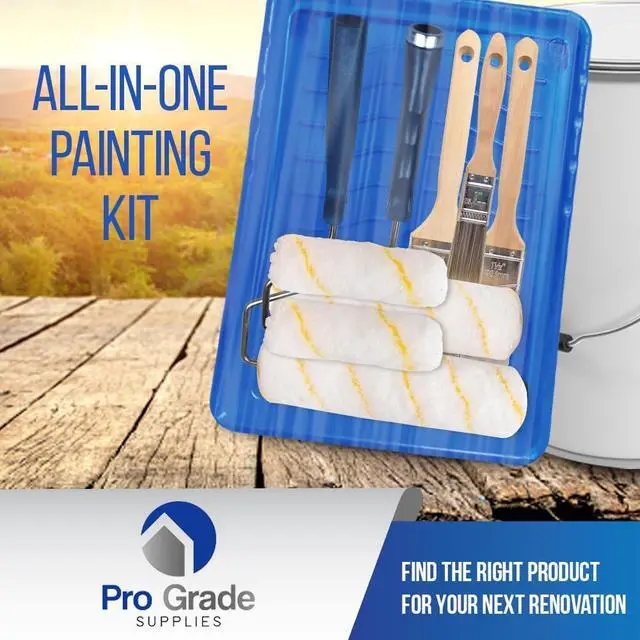 Alt view image 12 of 14 - Paint Roller Kit, Paint Brushes, 4" & 9" Roller Covers for Walls | 10-piece set includes 2 frames & tray | Interior & exterior | Ceilings & trim | Smooth to semi-rough surfaces