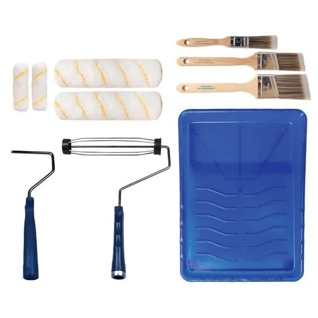Alt view image 8 of 14 - Paint Roller Kit, Paint Brushes, 4" & 9" Roller Covers for Walls | 10-piece set includes 2 frames & tray | Interior & exterior | Ceilings & trim | Smooth to semi-rough surfaces