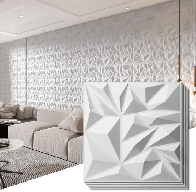 Alt view image 8 of 14 - 33-Pack Modern Diamond Textured 3D Wall Panels, 12 x 12 in, White | Light PVC, Waterproof, Scratch Proof, Decorative Wall, Ideal for Home, Office & Commercial Spaces