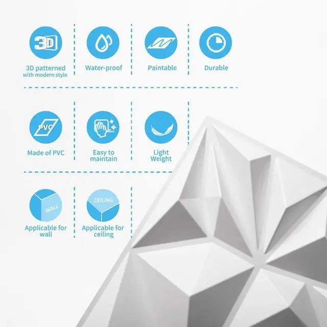 Alt view image 13 of 14 - 33-Pack Modern Diamond Textured 3D Wall Panels, 12 x 12 in, White | Light PVC, Waterproof, Scratch Proof, Decorative Wall, Ideal for Home, Office & Commercial Spaces