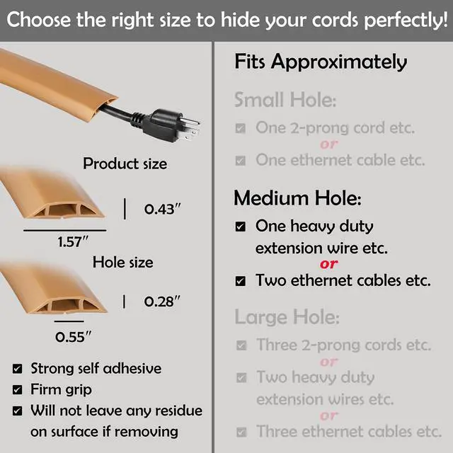 Alt view image 10 of 14 - TV Cord Hider Cable Protector - Strong Self Adhesive Wall Cord Cover Cable Hider - Low Profile Cable Management Wall Cord Concealer Cable Raceway