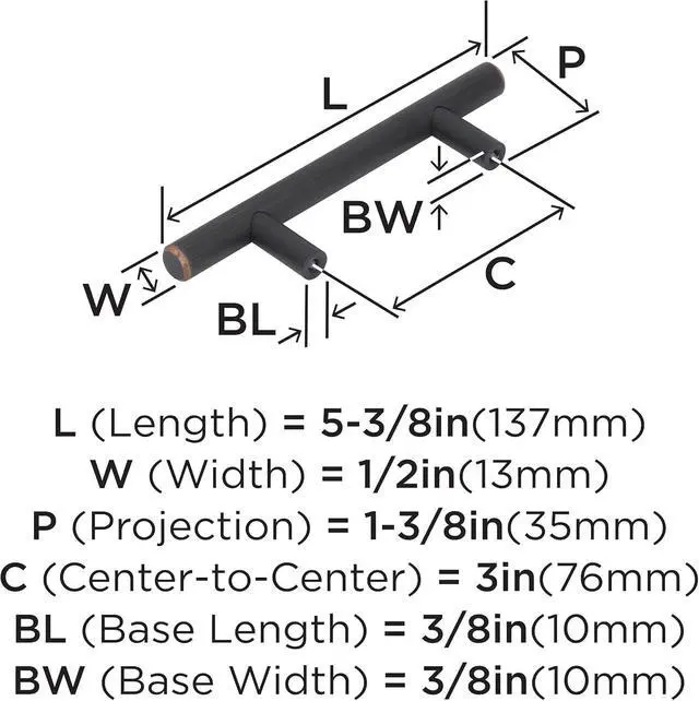 Alt view image 12 of 14 - 10 Pack 3" Bar Pulls Oil-Rubbed Bronze Drawer Pull | 3 inch (76mm) Center-to-Center Mounting Distance and 5-3/8 inches Overall Length, Durable Carbon Steel Cabinet Hardware