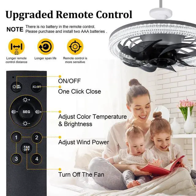 Alt view image 10 of 12 - Socket Ceiling Fan Light,Bulb Socket Fan with Remote,Dimmable E26 Base Ceiling Fans with Lights for Bedroom,Screw in Fan and Light Combo,Mini Small Ceiling Fan with Light,Recessed Light Fan Lamp
