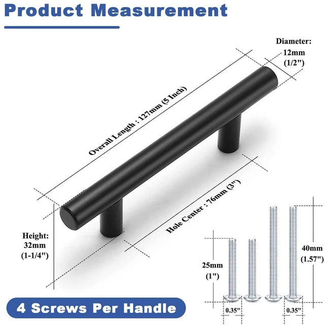 Alt view image 11 of 12 - 30 Pack Cabinet Handles Matte Black Cabinet Pulls with 3 Inch Hole Center, Stainless Steel Kitchen Cabinet Handles Black Kitchen Handles for Cabinets and Drawers, 76mm Hole Centers