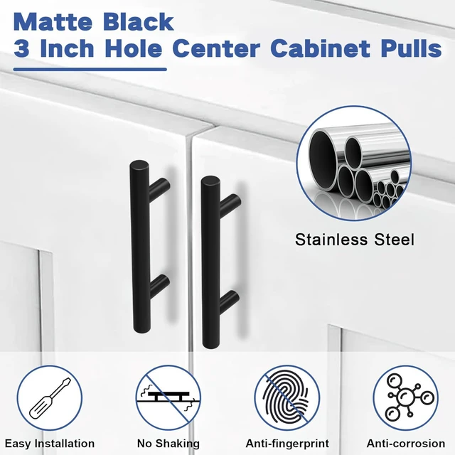 Alt view image 9 of 12 - 30 Pack Cabinet Handles Matte Black Cabinet Pulls with 3 Inch Hole Center, Stainless Steel Kitchen Cabinet Handles Black Kitchen Handles for Cabinets and Drawers, 76mm Hole Centers