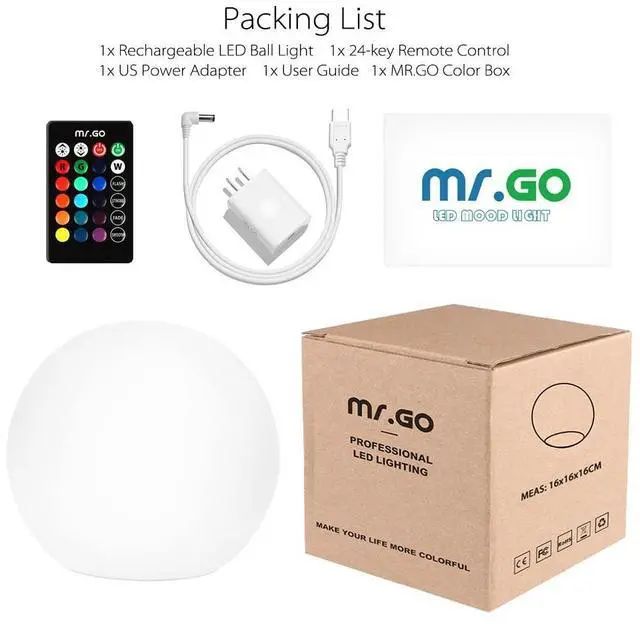 Alt view image 12 of 14 - 6-inch RGB Color-Changing LED Globe Orb Light w/Remote, Mood Lamp Kids Night Light, 16 Dimmable Colors & 4 Modes, Battery & AC Adapter Power, Home Bedroom Patio Pool Decorative Lighting