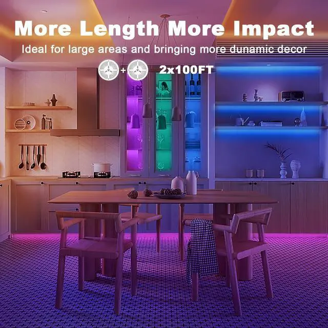Alt view image 11 of 14 - Led Strip Lights 200ft (2 Rolls of 100ft), Led Lights for Bedroom with App & Remote Control, 24V Led Lights Strip for Room & Festival Decoration