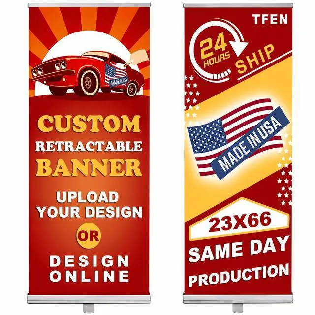 Alt view image 8 of 14 - Made in USA-Custom Aluminum Retractable Banner 23"x66", with Stand Roll up Banner for Business, Trade Shows, Stores, Advertising, Events, Custom Banners Personalized