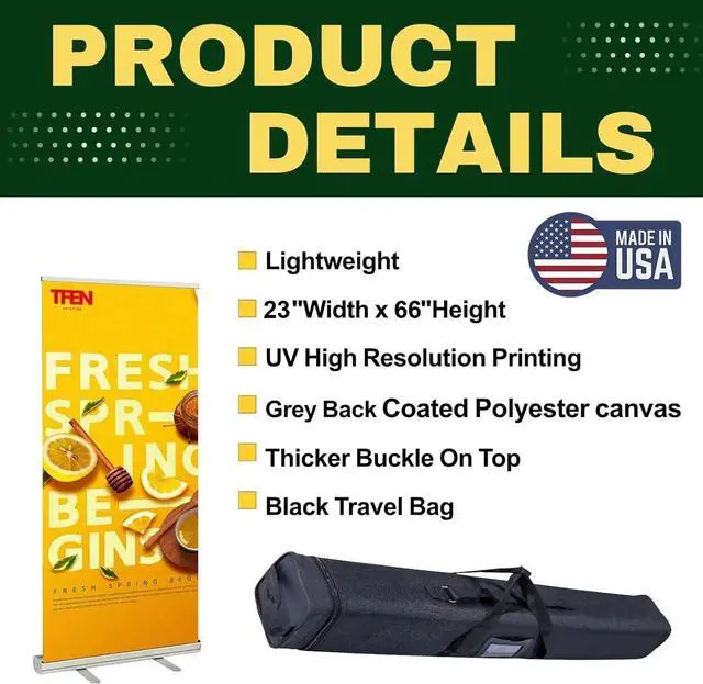 Alt view image 11 of 14 - Made in USA-Custom Aluminum Retractable Banner 23"x66", with Stand Roll up Banner for Business, Trade Shows, Stores, Advertising, Events, Custom Banners Personalized