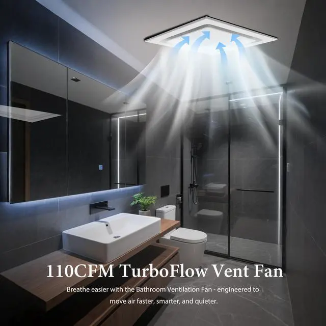 Alt view image 10 of 14 - Bathroom Exhaust Fan 10" Panel | Ultra Quiet without Light(8x8 Mount), 110CFM, 4" Duct for Bathroom/Garage/Home
