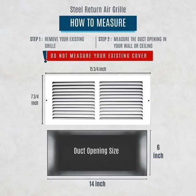 Alt view image 10 of 14 - Fits 14x6 Duct Opening | Steel Return Air Grille by | Vent Cover Grill for Sidewall and Ceiling | White | HVAC Cold Air Intake Grille | Outer Dimensions: 15.75"W X 7.75"H