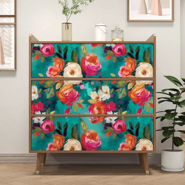 Alt view image 11 of 12 - Floral Wallpaper Peel and Stick Boho Teal Blue 17.5 x 118In | Removable Self Adhesive Renter Friendly Vibrant Watercolor Wall Paper for Bedroom Bathroom Living Room Feature Accent Wall