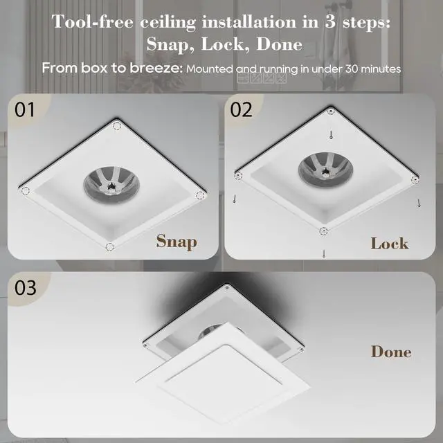Alt view image 12 of 14 - Bathroom Exhaust Fan 10" Panel | Ultra Quiet without Light(8x8 Mount), 110CFM, 4" Duct for Bathroom/Garage/Home