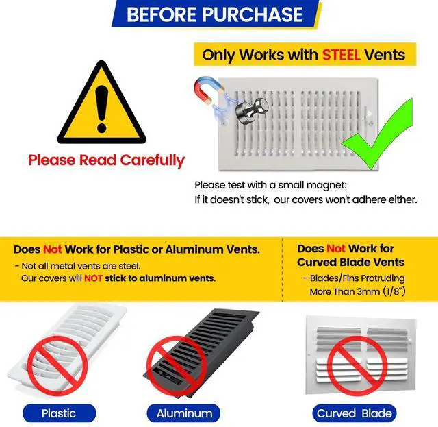 Alt view image 10 of 14 - Magnetic Vent Covers, Extra Strong Magnets, 8" x 12" (4 Pack) Ultra Thick 60mil, Complete Seal, Air Vent Covers for Home Floor, Ceiling, Wall Registers, HVAC, AC, RV, and Heater Vents