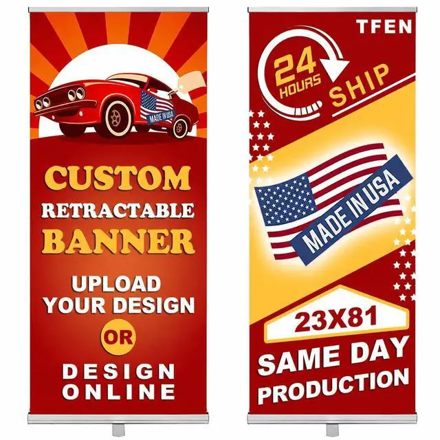 Alt view image 8 of 14 - Custom Banner Roll up Banner Aluminum Retractable Banner-Made in USA-23"x81" with Stand Pop up Banner for Business, Trade Shows, Stores, Advertising, Events