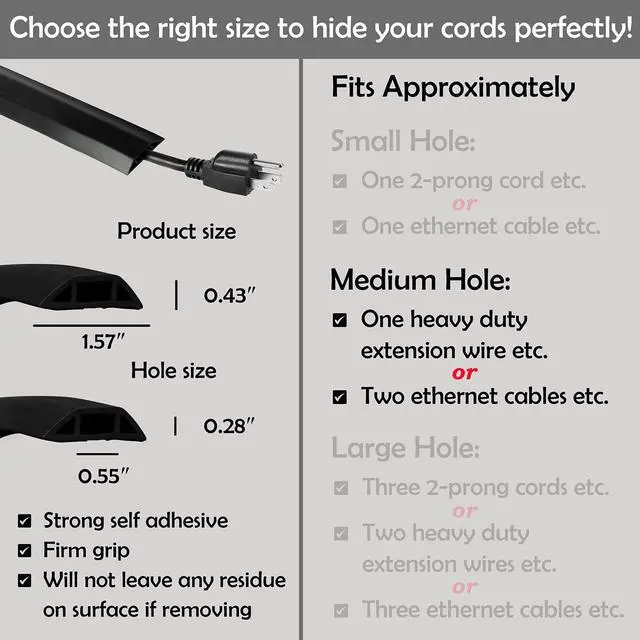 Alt view image 10 of 14 - TV Cord Hider Cable Protector - Strong Self Adhesive Wall Cord Cover Cable Hider - Low Profile Cable Management Wall Cord Concealer Cable Raceway