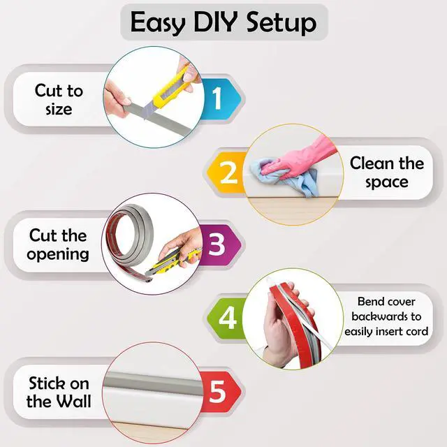 Alt view image 14 of 14 - TV Cord Hider Cable Protector - Strong Self Adhesive Wall Cord Cover Cable Hider - Low Profile Cable Management Wall Cord Concealer Cable Raceway