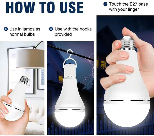 Alt view image 12 of 14 - A21 6PK Emergency-Rechargeable-Light-Bulb, Keep Lighting During Power Outage, 12W 6500K LED 65W Equivalent Light Bulbs, 1200 mAh Battery Backup Light Bulbs for Home Power Failure