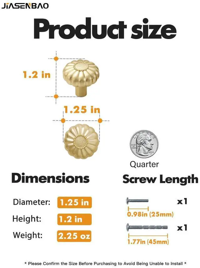 Alt view image 9 of 14 - Brushed Gold Cabinet Knobs 10 Pack Brass Drawer Pulls Kitchen Cupboard Bathroom Dresser Cabinet Hardware Handles Zinc Alloy