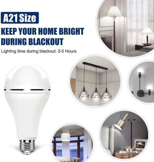 Alt view image 13 of 14 - A21 6PK Emergency-Rechargeable-Light-Bulb, Keep Lighting During Power Outage, 12W 6500K LED 65W Equivalent Light Bulbs, 1200 mAh Battery Backup Light Bulbs for Home Power Failure