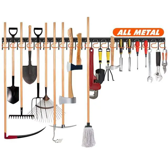 Alt view image 7 of 12 - 68'' All Metal Garden Tool Organizer Adjustable Garage Tool Organizer Wall Mount Garage Organizers and Storage with Heavy Duty Hooks Tool Hangers for Garage Wall, Shed, Garden