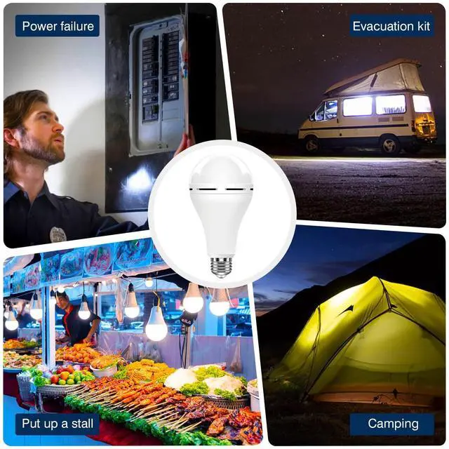 Alt view image 14 of 14 - A21 6PK Emergency-Rechargeable-Light-Bulb, Keep Lighting During Power Outage, 12W 6500K LED 65W Equivalent Light Bulbs, 1200 mAh Battery Backup Light Bulbs for Home Power Failure