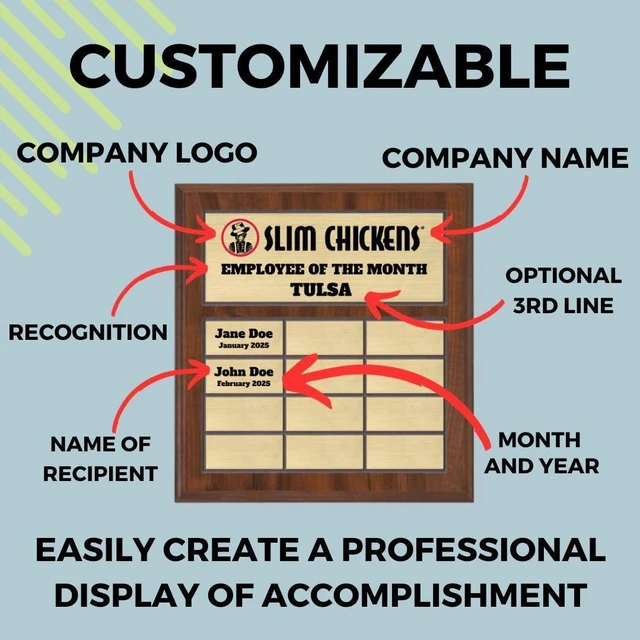 Alt view image 12 of 14 - Perpetual Plaque, Custom Employee of the Month Appreciation Award (12 Plate (12x12"))