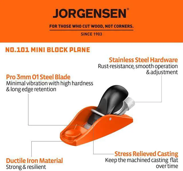 Alt view image 9 of 14 - No.101 Mini Wood Planer - Mini Hand Planer for Woodworking | Block Plane, Small Hand Plane for Trimming, Wood Planing, Craft, Professional Ductile Iron Body, Adjustable Cutting Depth