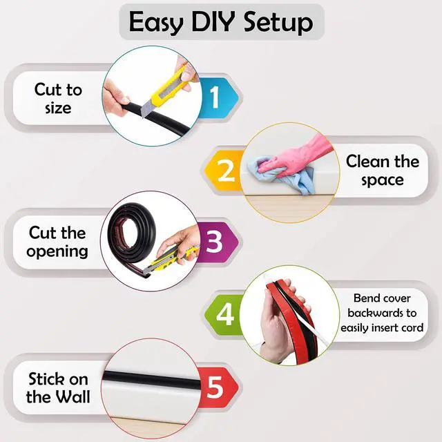 Alt view image 14 of 14 - TV Cord Hider Cable Protector - Strong Self Adhesive Wall Cord Cover Cable Hider - Low Profile Cable Management Wall Cord Concealer Cable Raceway