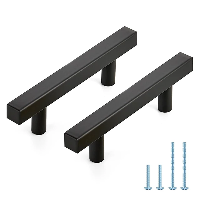Alt view image 8 of 14 - Matte Black Pulls Cabinet Square Handles 3 Inch 30 Pack | 5 Inch Overall Length, Stainless Steel Design, Round Foot Base, Cabinet Hardware Pulls, for Kitchen and Drawers
