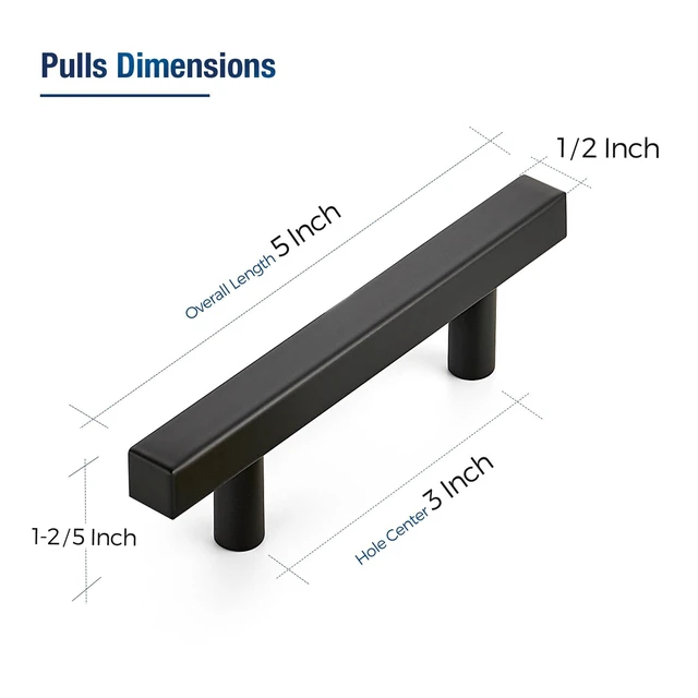 Alt view image 9 of 14 - Matte Black Pulls Cabinet Square Handles 3 Inch 30 Pack | 5 Inch Overall Length, Stainless Steel Design, Round Foot Base, Cabinet Hardware Pulls, for Kitchen and Drawers