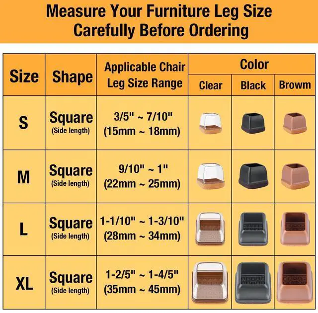 Alt view image 9 of 14 - 32-Pcs Square Silicone Chair Leg Floor Protectors, Thick & Durable | Protect Hardwood Floors from Scratches & Noise, Fit Dining Table & Bar Stool Legs (Fits 1-1/10" to 1-3/10")