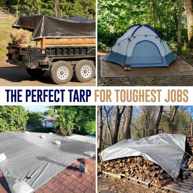 Alt view image 10 of 14 - 10x10 Heavy Duty Tarp, Waterproof, 10 Mil Thick, High Durability, Tear & Fade Resistant, UV Treated, Grommets Every 18 Inches (10' x '10')