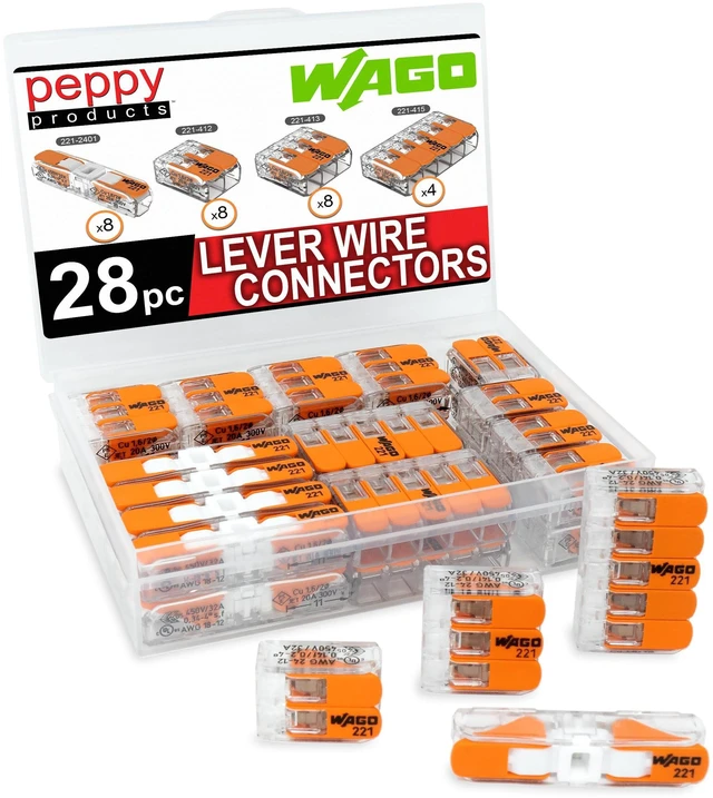 Alt view image 8 of 14 - WAGO 221 Lever Nuts 28pc Compact Splicing Wire Connector Assortment with Case | Includes 221-2401, 221-412, 221-413, 221-415