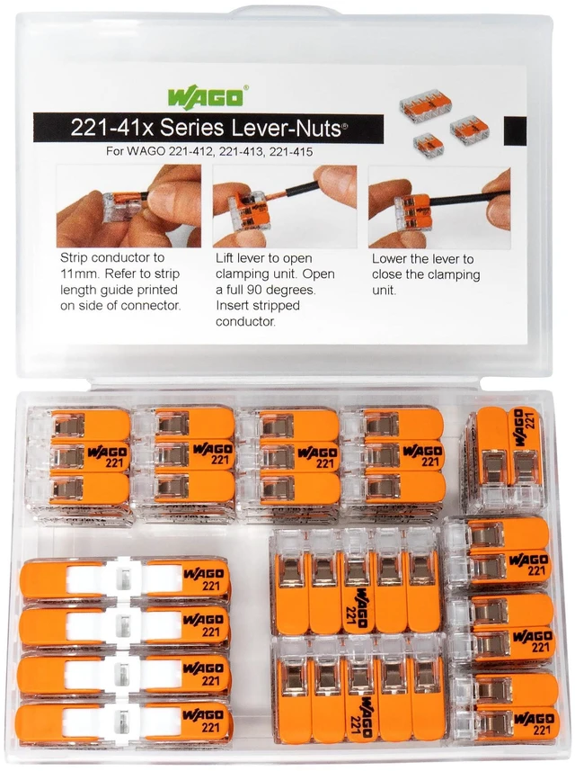Alt view image 13 of 14 - WAGO 221 Lever Nuts 28pc Compact Splicing Wire Connector Assortment with Case | Includes 221-2401, 221-412, 221-413, 221-415