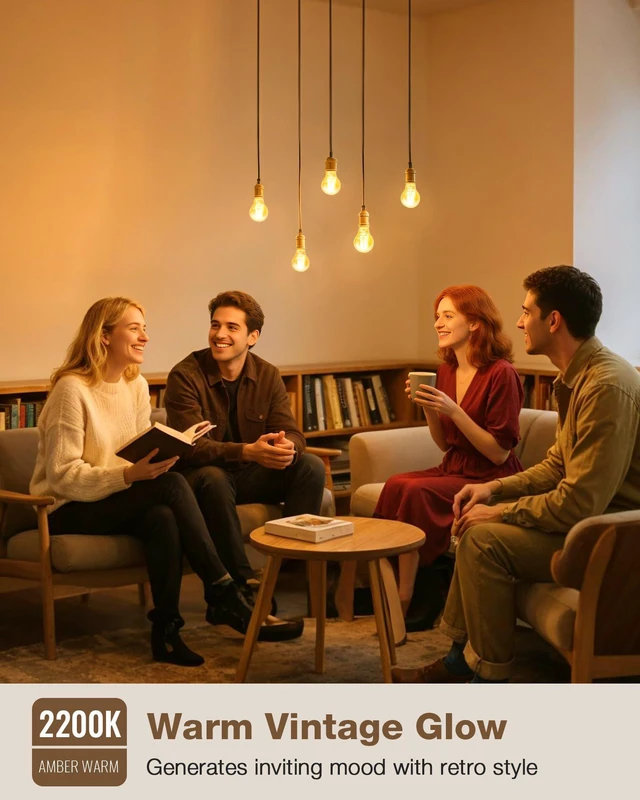Alt view image 12 of 14 - A19 E26 Amber Light Bulbs 2200K Soft Warm, Vintage LED Edison Bulbs 60 Watt Equivalent, Dimmable Antique Old-Fashioned Style 60W Replacement, 550 Lumen Medium Base Lightbulbs, 120V 6 Pack