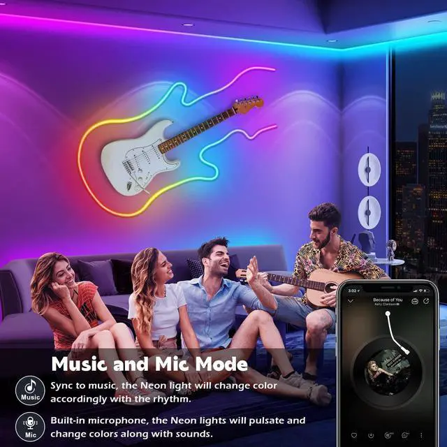 Alt view image 12 of 14 - 20Ft Neon Rope Lights,Flexible Led Rope Lights Control with App/Remote,Multiple Modes Music Sync Gaming RGB Led Neon Lights for Bedroom Outdoor