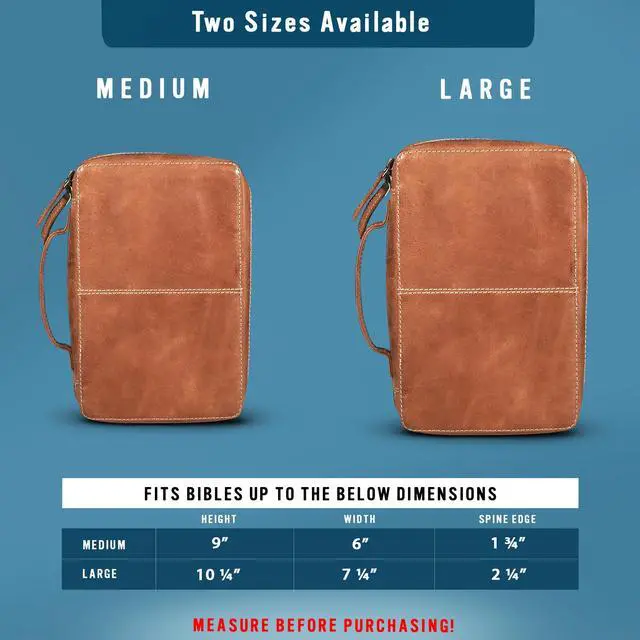 Alt view image 10 of 12 - Bible Covers for Men and Women - Top Grain Buffalo Leather - Genuine Leather Bible Cover with Pockets, Zipper, and Bookmark - Bible case - Book Cover - Medium Light Brown