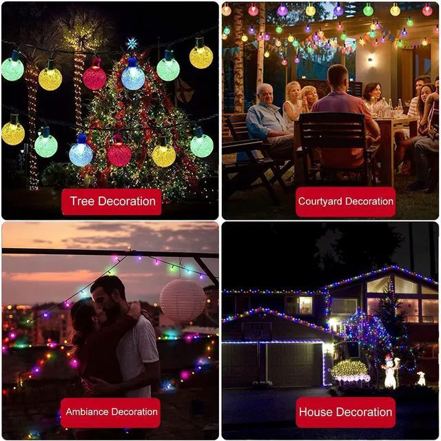 Alt view image 12 of 12 - Solar String Lights Outdoor 100 Led 40 Feet Multi-Color Crystal Globe Lights with 8 Lighting Modes, Waterproof Solar Powered Patio Lights for Garden Yard Porch Wedding Party Decoration