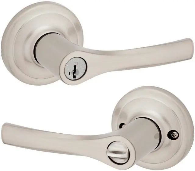 Alt view image 2 of 2 - Henley Entry Door Handle with Lock and Key, Secure Keyed Reversible Lever Exterior, For Front Entrance and Bedrooms, Satin Nickel, Pick Resistant Smartkey Rekey Security and Microban