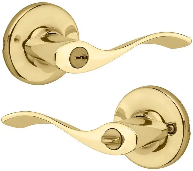 Alt view image 8 of 14 - Balboa Entry Door Handle with Lock and Key, Secure Keyed Reversible Lever Exterior, for Front Entrance and Bedrooms, Polished Brass, Pick Resistant Smartkey Rekey Security