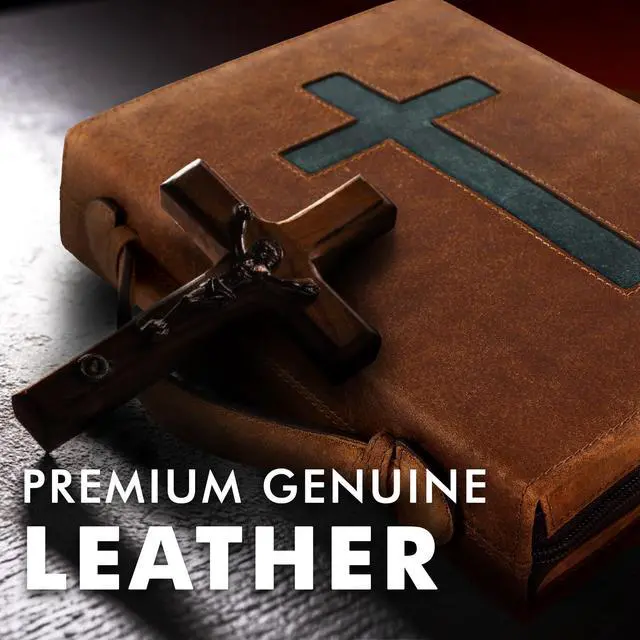 Alt view image 10 of 14 - Leather Bible Cover Bible Case for Men Women Genuine Leather Bible Bag Holder Cross Large Carrying with Zipper Case Protector Christian Religious Gifts for Mens Pioneer Saddle Green Study/Large