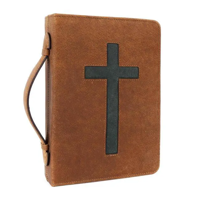 Alt view image 8 of 14 - Leather Bible Cover Bible Case for Men Women Genuine Leather Bible Bag Holder Cross Large Carrying with Zipper Case Protector Christian Religious Gifts for Mens Pioneer Saddle Green Study/Large