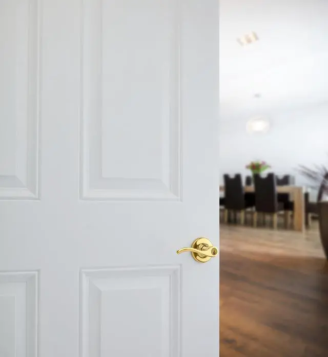 Alt view image 9 of 14 - Balboa Entry Door Handle with Lock and Key, Secure Keyed Reversible Lever Exterior, for Front Entrance and Bedrooms, Polished Brass, Pick Resistant Smartkey Rekey Security