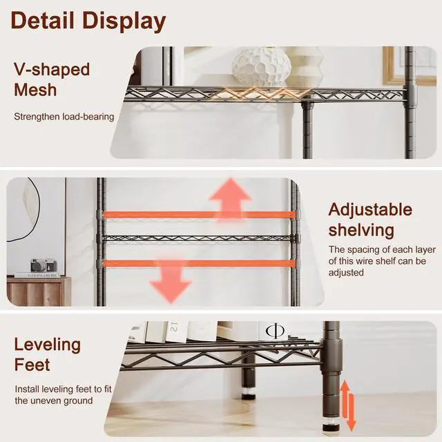 Alt view image 12 of 14 - 4-Tier Wire Shelf | 36" x 14" x 54" | Black | Storage Shelves with Adjustable Racks, Holds upto 1000 lbs | Rust-Resistant, No-Tool Assembly | For Home, Garage