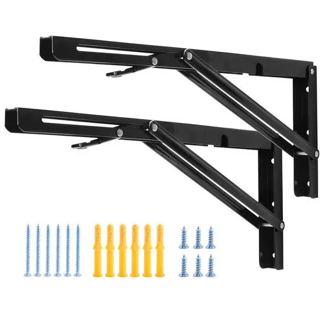 Alt view image 8 of 14 - 16 Inch Folding Shelf Bracket, Heavy Duty L Bracket, Black, 2 Pack | High-Quality Metal, 330 LB Load Capacity, Foldable Locking Design, Easy Release Lever, Easy Installation, Includes Hardware
