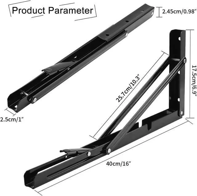 Alt view image 9 of 14 - 16 Inch Folding Shelf Bracket, Heavy Duty L Bracket, Black, 2 Pack | High-Quality Metal, 330 LB Load Capacity, Foldable Locking Design, Easy Release Lever, Easy Installation, Includes Hardware
