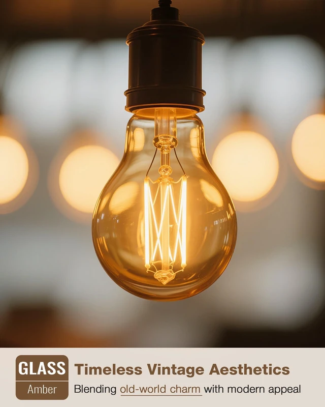 Alt view image 14 of 14 - A19 E26 Amber Light Bulbs 2200K Soft Warm, Vintage LED Edison Bulbs 60 Watt Equivalent, Dimmable Antique Old-Fashioned Style 60W Replacement, 550 Lumen Medium Base Lightbulbs, 120V 6 Pack