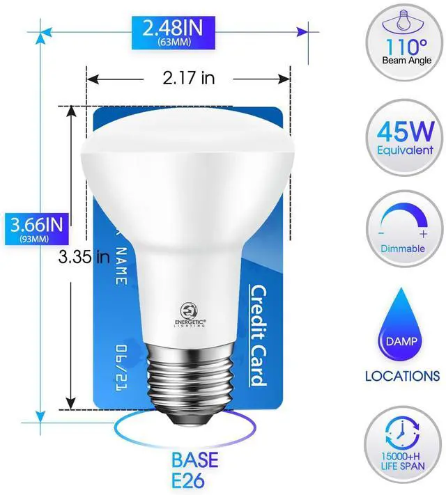 Alt view image 9 of 14 - Energetic BR20 LED Bulb R20 Dimmable 5000K Daylight 45W Equivalent to 6.5W, Recessed Can Light Bulbs, Kitchen Ceiling Lights, E26 500 Lumen LED Flood Light Bulbs, Indoor UL Listed (Pack of 10)