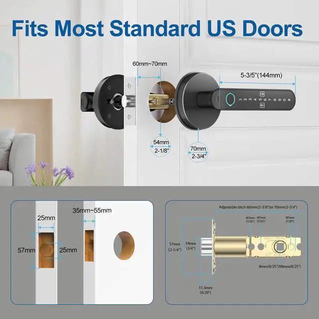 Alt view image 13 of 14 - Fingerprint Door Lock Fingerprint Door Knob with 5 Unlock Options, Anti-Peep Code, Adjustable Auto-Lock, Inside Lock, for Home, Office, Apartment, Bedroom Black